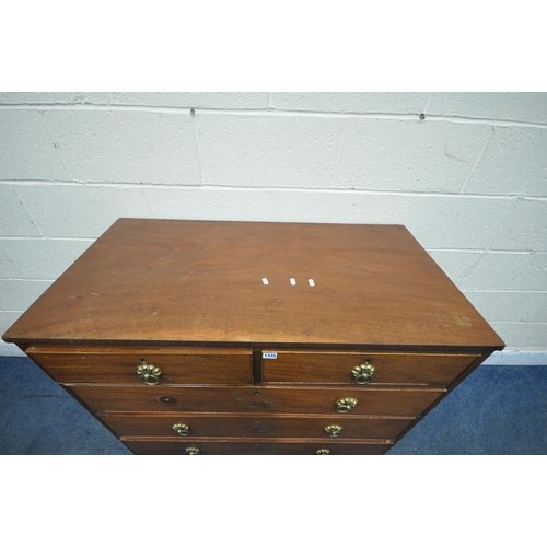 1335 - AN EDWARDIAN MAHOGANY CHEST OF TWO SHORT OVER THREE LONG DRAWERS, on bracket feet, width 107cm x dep... 