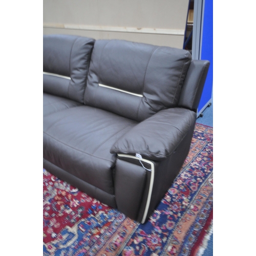 1339 - A LARGE BROWN LEATHER ELECTRIC RECLINING CORNER SOFA, each end reclines and one section with two cup... 