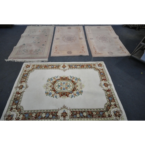 1342 - FOR RECTANGULAR CHINESE RUGS, three pink ones and one white one, largest 181cm x 122cm (condition re... 