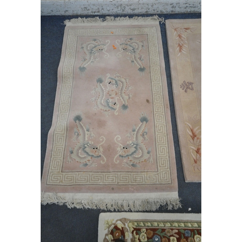 1342 - FOR RECTANGULAR CHINESE RUGS, three pink ones and one white one, largest 181cm x 122cm (condition re... 