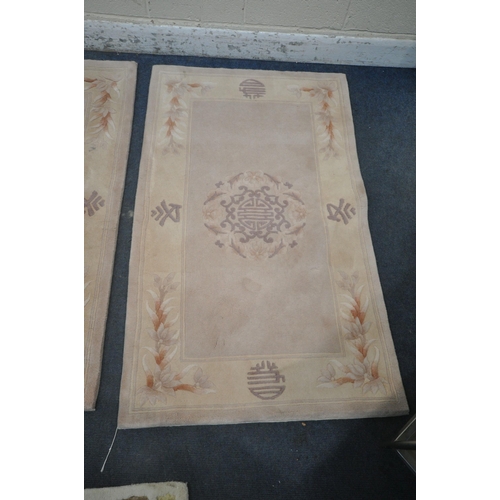 1342 - FOR RECTANGULAR CHINESE RUGS, three pink ones and one white one, largest 181cm x 122cm (condition re... 