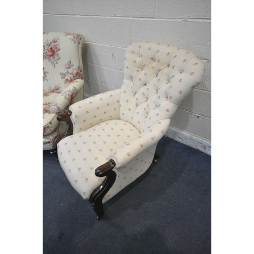 1357 - A REPRODUCTION MAHOGANY HOWARD AND SONS STYLE ARMCHAIR, along with a Victorian and later armchair, b... 