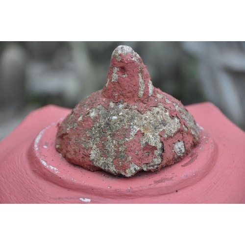 1021 - THREE ORIENTAL GARDEN FIGURES, one red painted hexagonal pagoda, a red painted plinth, in the form o... 