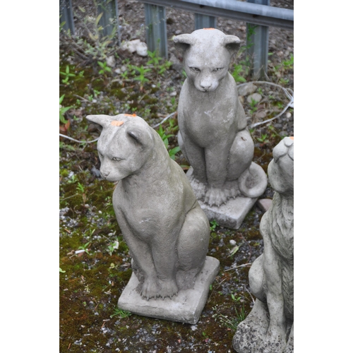 1022 - FOUR COMPOSITE GARDEN FIGURES, two cats and two hares, tallest height 50cm (condition report: slight... 