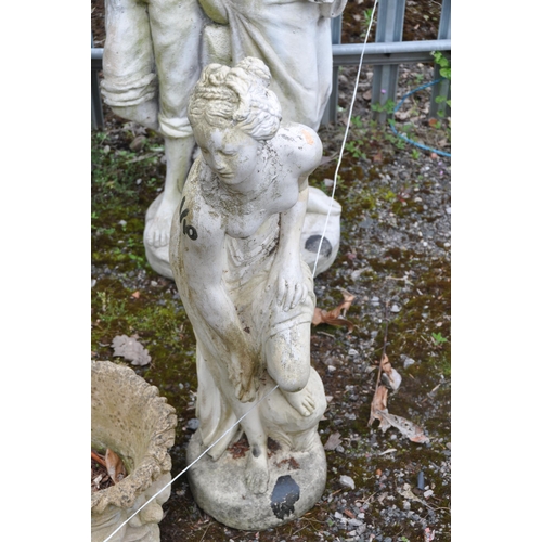 1024 - A COMPOSITE GARDEN FIGURE OF A SCANTILY CLAD LADY, height 93cm, a planter in the form of a face, alo... 