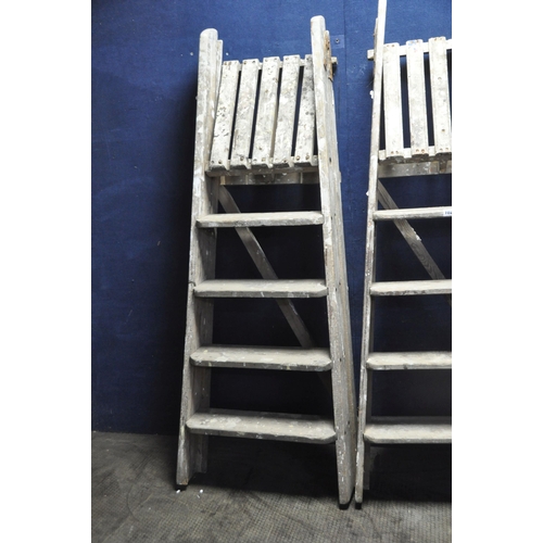 1029 - THREE SETS OF WOODEN STEP LADDERS (condition report: marks, scuffs, stains, other signs of usage) (3... 