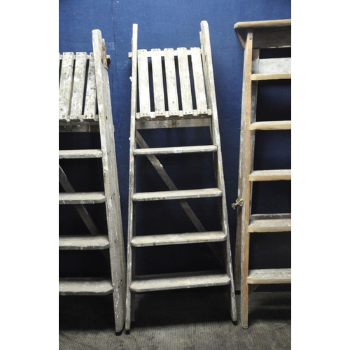 1029 - THREE SETS OF WOODEN STEP LADDERS (condition report: marks, scuffs, stains, other signs of usage) (3... 