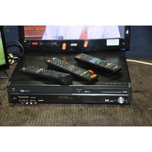 1055 - A LOGIK L19LDIB11A 19in TV WITH REMOTE (no stand), a Logik L20HE16 20in TV with remote and a Panason... 