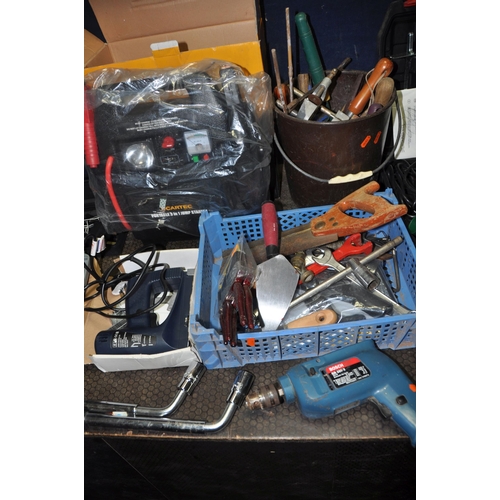 1059 - A COLLECTION OF HAND AND POWER TOOLS including a Parkside jigsaw, a Janbo electric stapler (both PAT... 