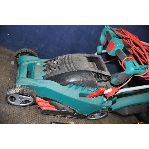 1064 - A BOSCH ROTAK 34 ERGOFLEX LAWN MOWER with grass box and a Performance garden Blower Vac  (no collect... 