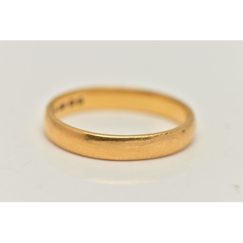 17 - A 22CT GOLD BAND RING, an AF plain polished band ring, approximate band width 3mm, hallmarked 22ct B... 