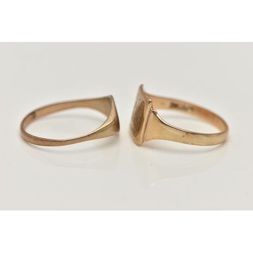 18 - TWO 9CT GOLD SIGNET RINGS, the first a square signet ring with monogram engraving, hallmarked 9ct Ch... 