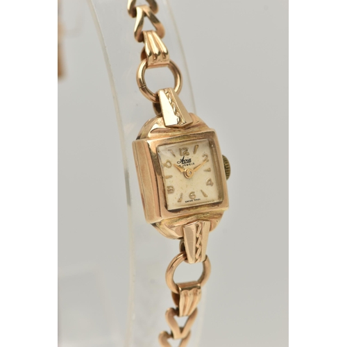 21 - A 9CT GOLD LADIES WRISTWATCH, hand wound movement, square dial signed 'Avia', Arabic numerals inters... 