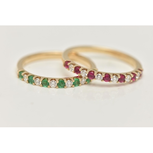 29 - TWO 9CT GOLD GEM SET RINGS, each designed as a row of thirteen gems, the first set with seven circul... 