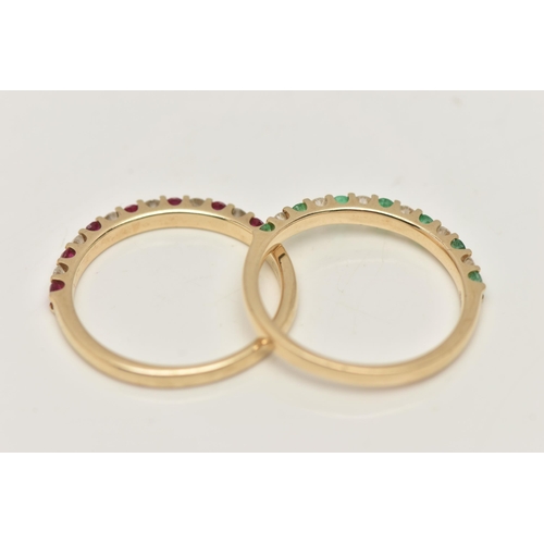 29 - TWO 9CT GOLD GEM SET RINGS, each designed as a row of thirteen gems, the first set with seven circul... 