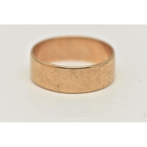 3 - A 9CT GOLD BAND RING, a flat polished yellow gold band ring, approximate width 7mm, hallmarked 9ct L... 