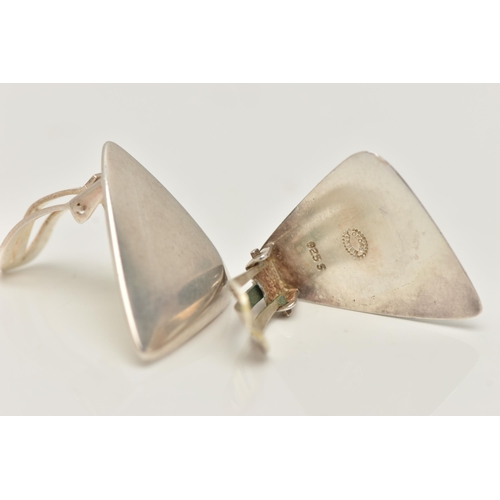 36 - A PAIR OF 'GEORG JENSEN' CLIP ON EARRINGS, of triangular outline with clip earring backs, stamped Ge... 