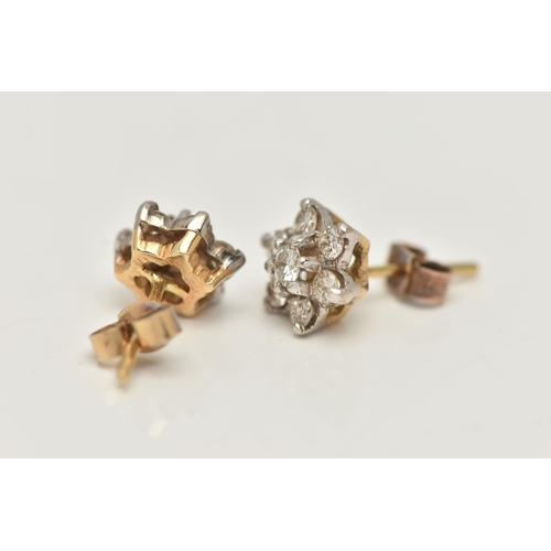 40 - A PAIR OF DIAMOND CLUSTER STUD EARRINGS, designed as two tiers of brilliant cut diamonds in claw set... 