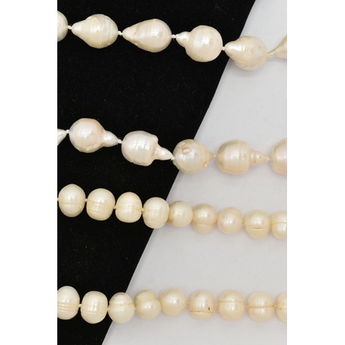 45 - TWO CULTURED BAROQUE PEARL NECKLACES, the first a white fire ball pearl necklace, fitted with a whit... 