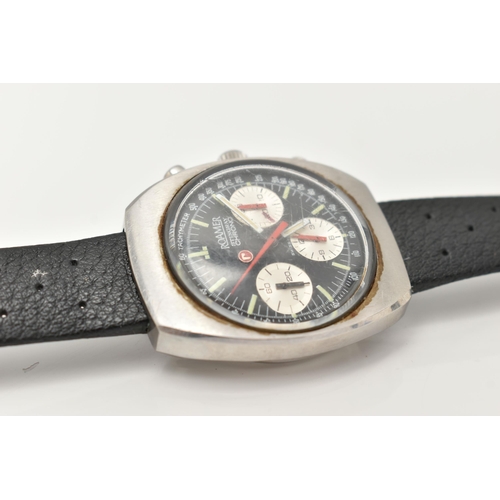 71 - A GENTS 'ROAMER STINGRAY' WRISTWATCH, manual wind, round blue chronograph dial signed 'Roamer Stingr... 