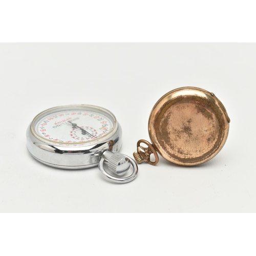 73 - A GOLD PLATED 'WALTHAM' POCKET WATCH AND A 'BREITLING' STOP WATCH, the manual wind full hunter pocke... 