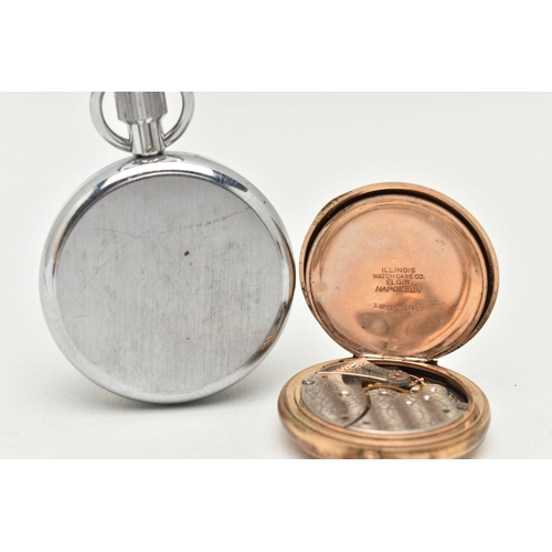 73 - A GOLD PLATED 'WALTHAM' POCKET WATCH AND A 'BREITLING' STOP WATCH, the manual wind full hunter pocke... 