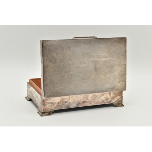 105 - A SILVER CIGARETTE BOX, of a rectangular form, engine turned pattern with personal engraving to the ... 