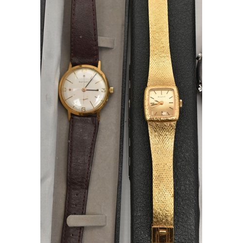 113 - A SELECTION OF WRISTWATCHES, to include a ladies 9ct gold manual wind watch, round silver dial, Arab... 