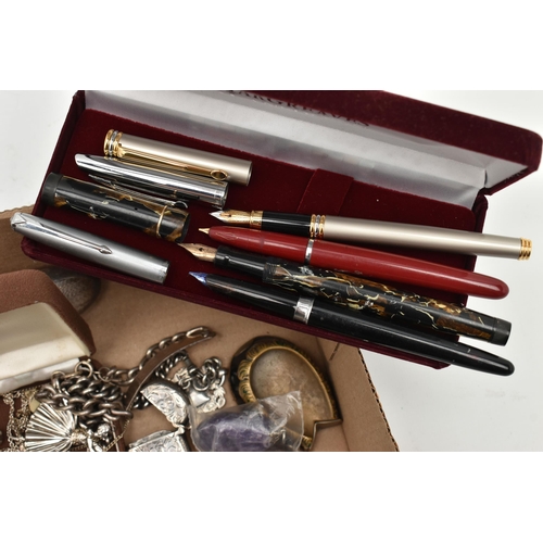 114 - A BOX OF ASSORTED SILVER JEWELLERY AND ITEMS, to include a large oval silver locket, hallmarked Birm... 