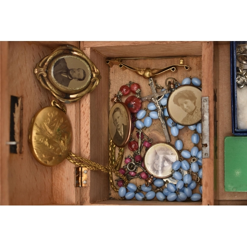 115 - A BOX OF ASSORTED ITEMS, to include a white metal, key wound, open face pocket watch, inside case ba... 