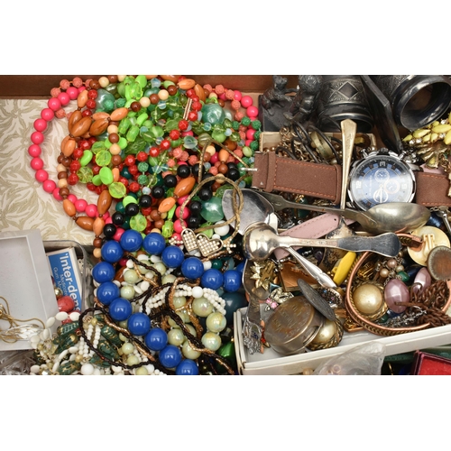 125 - A BOX OF ASSORTED COSTUME JEWELLERY AND OTHER ITEMS, to include beaded necklaces, earrings, bracelet... 