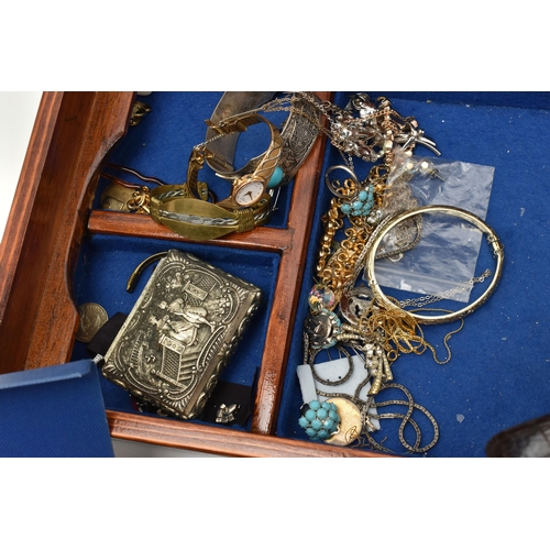 128 - A BOX OF ASSORTED ITEMS, to include a silver trinket box with cover, hallmarked 'L J Millington' Bir... 