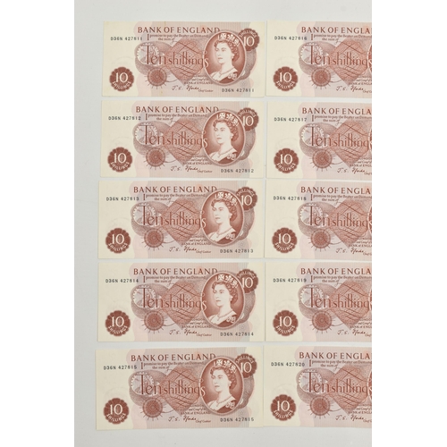 140 - A CONSECUTIVE RUN OF (23) high grade Fforde Ten Shilling banknotes (four notes with some stains) D36... 