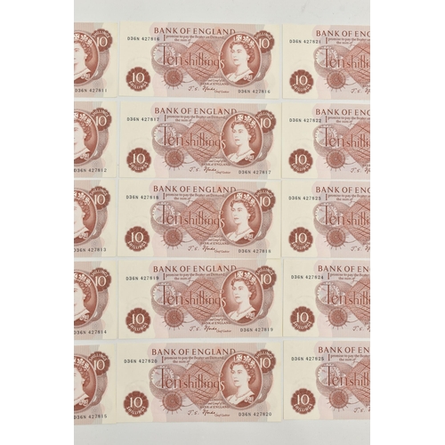 140 - A CONSECUTIVE RUN OF (23) high grade Fforde Ten Shilling banknotes (four notes with some stains) D36... 