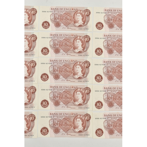 140 - A CONSECUTIVE RUN OF (23) high grade Fforde Ten Shilling banknotes (four notes with some stains) D36... 