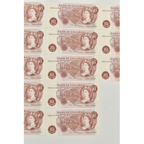 140 - A CONSECUTIVE RUN OF (23) high grade Fforde Ten Shilling banknotes (four notes with some stains) D36... 