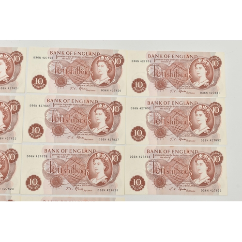 140 - A CONSECUTIVE RUN OF (23) high grade Fforde Ten Shilling banknotes (four notes with some stains) D36... 