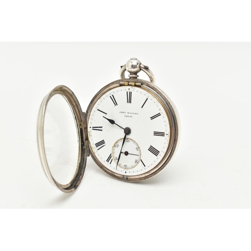 78 - A LATE VICTORIAN SILVER OPEN FACE KEY WOUND POCKET WATCH, the white enamel dial with black Roman num... 