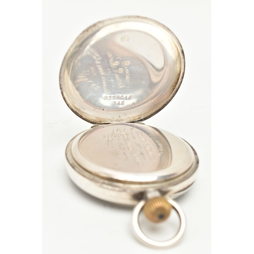 79 - AN EARLY 20TH CENTURY OPEN FACE TOP WOUND POCKET WATCH, the white enamel dial with black Roman numer... 