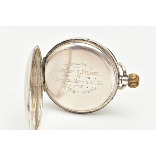 79 - AN EARLY 20TH CENTURY OPEN FACE TOP WOUND POCKET WATCH, the white enamel dial with black Roman numer... 