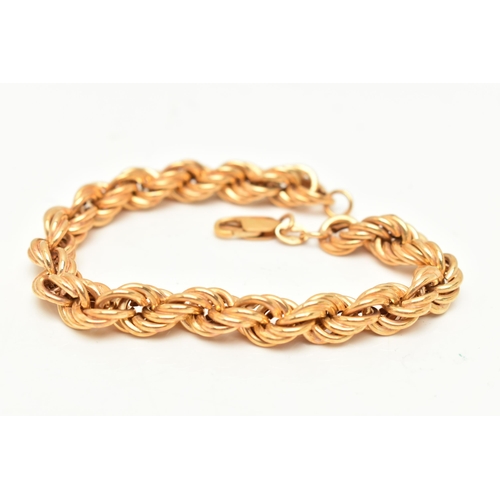 88 - A 9CT GOLD BRACELET, designed as a hollow rope-twist chain with lobster claw clasp, sponsors mark A&... 