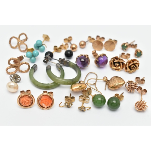 94 - A SELECTION OF YELLOW METAL, WHITE METAL, 9CT GOLD, GEM-SET AND PASTE EARRINGS, to include eight pai... 