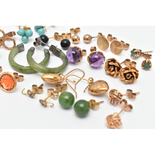 94 - A SELECTION OF YELLOW METAL, WHITE METAL, 9CT GOLD, GEM-SET AND PASTE EARRINGS, to include eight pai... 