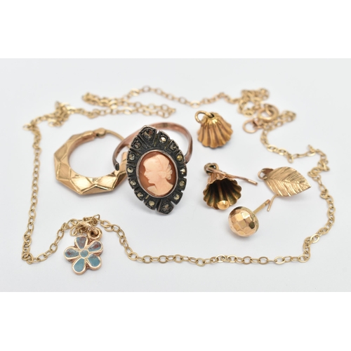 95 - A SMALL SELECTION OF JEWELLERY, to include a small flower enamel flower pendant hallmarked 9ct Birmi... 