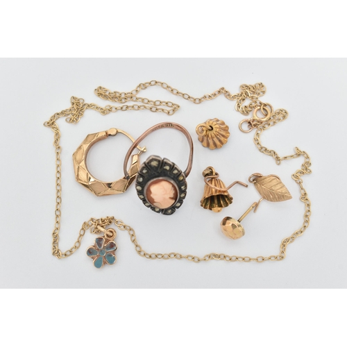 95 - A SMALL SELECTION OF JEWELLERY, to include a small flower enamel flower pendant hallmarked 9ct Birmi... 