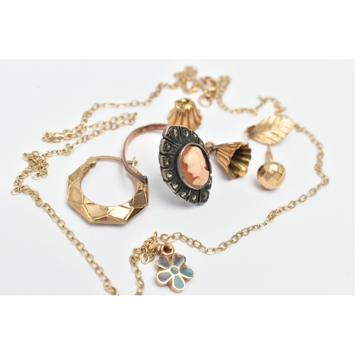 95 - A SMALL SELECTION OF JEWELLERY, to include a small flower enamel flower pendant hallmarked 9ct Birmi... 