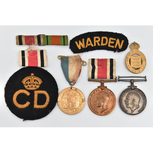 98 - A SMALL BAG OF MILITARY ITEMS, to include a WWI service medal, awarded to 'G-9373 C.SJT. W.S.PEARCE ... 