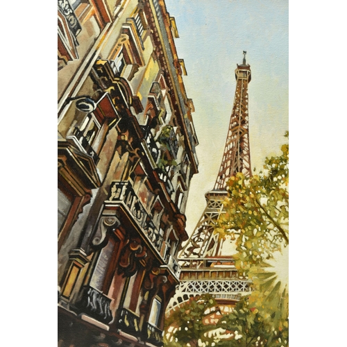 306 - STEPHEN COLLETT (BRITISH CONTEMPORARY) 'PARIS XI', a Parisian cityscape, signed bottom right, oil on... 