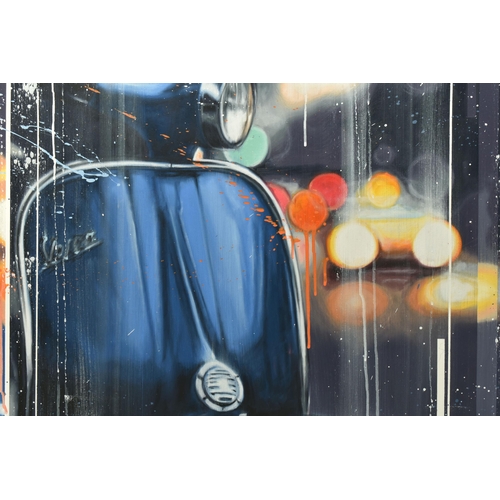 312 - KRIS HARDY (BRITISH 1978) 'VESPA', a contemporary depiction of a classic Vespa scooter, signed botto... 