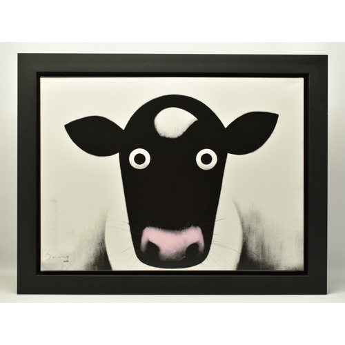 314 - DOUG HYDE (BRITISH 1972) 'MOO', a signed limited edition print on canvas depicting a quirky cow, 30/... 